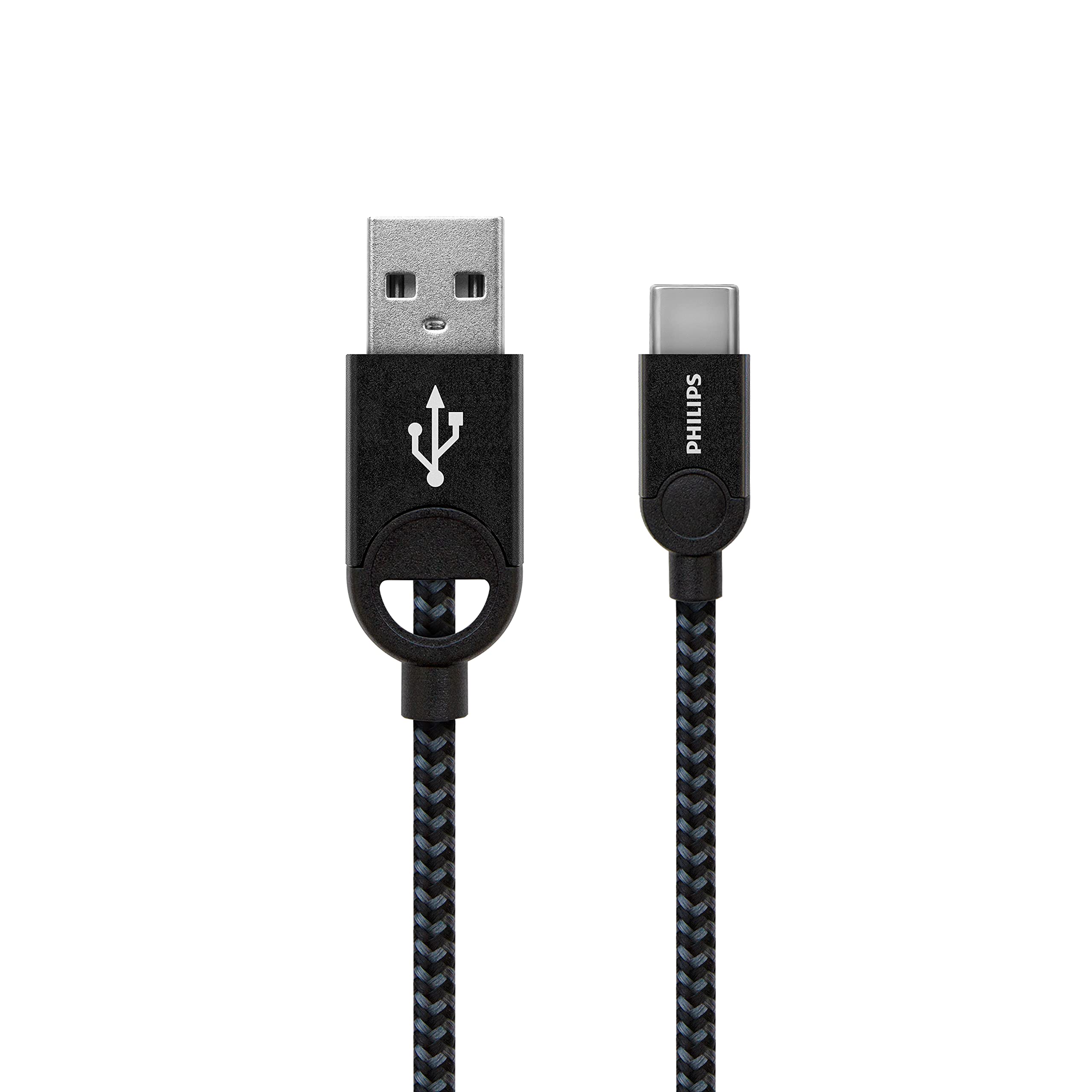 Philips USB - USB C Şarj Kablosu, 1.2 Metre, Örgü, Siyah (DLC2628B)