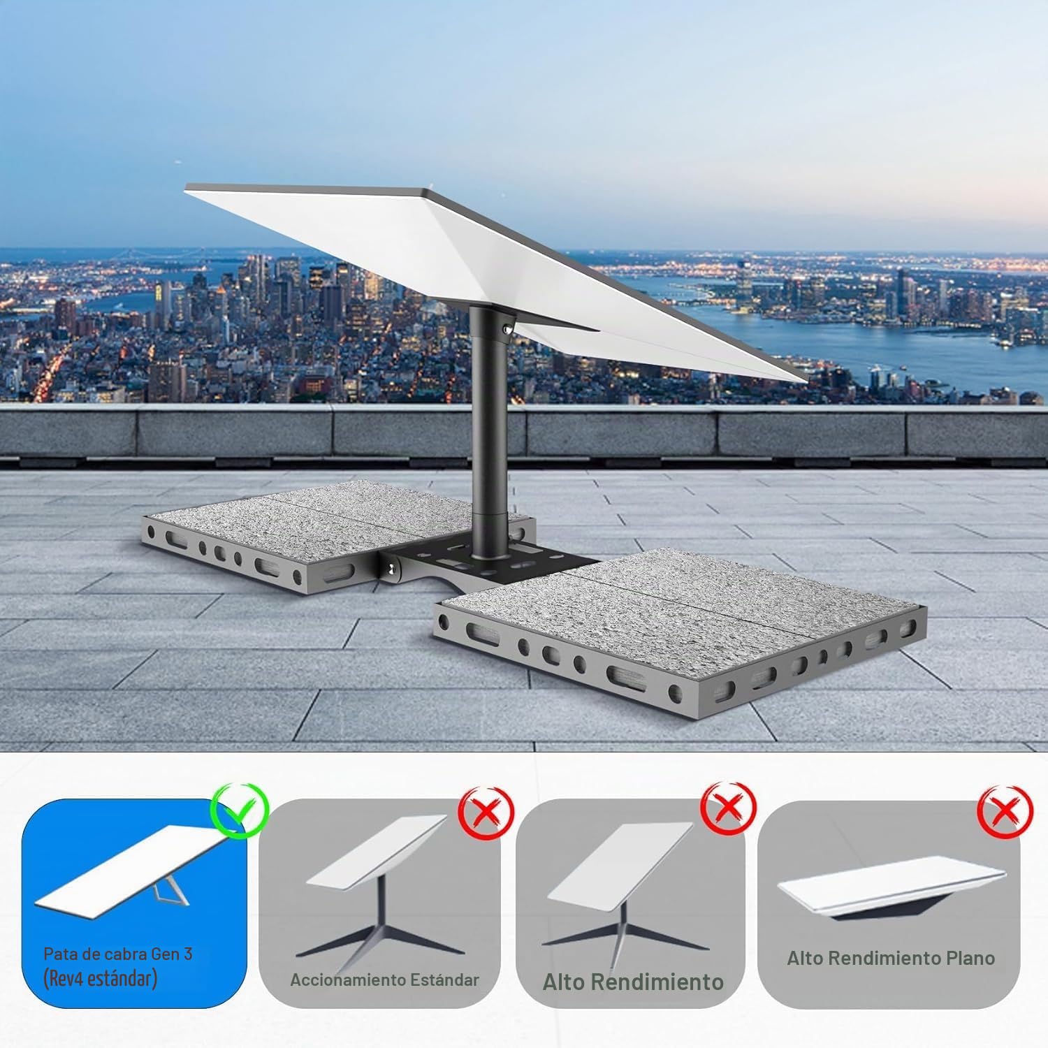 Kit de montaje adaptador de tubo de techo de aluminio para plato Starlink Gen 3 estándar V3, ángulo completo de 360°, soporte ajustable de montaje en rack, sin taladros, tornillos, poste de extensión