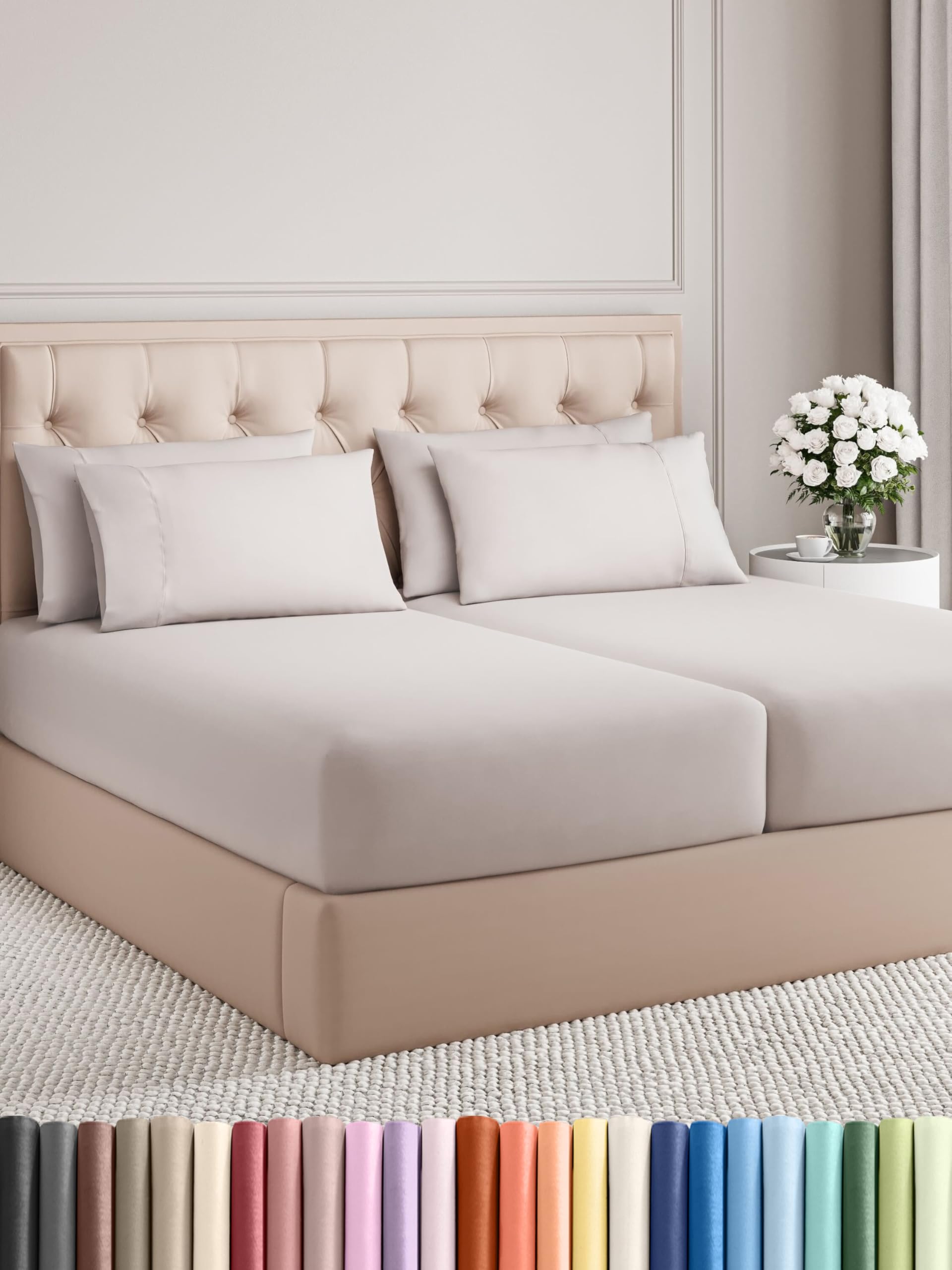 Split King Size Sheet Set - 7 Piece Set - Hotel Luxury Bed Sheets - Extra Soft - Deep Pockets - Easy Fit - Breathable & Cooling - Wrinkle Free - Comfy - Light Grey Bed Sheets - Split Kings Sheets