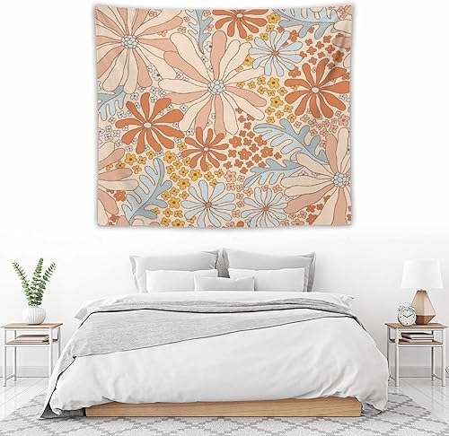 Miniatura 35 de Tapiz floral retro de los años 60 y 70, diseño hippie de primavera Groovy Flower Power Flower Boho para colgar en la pared, arte neutro para Hippie