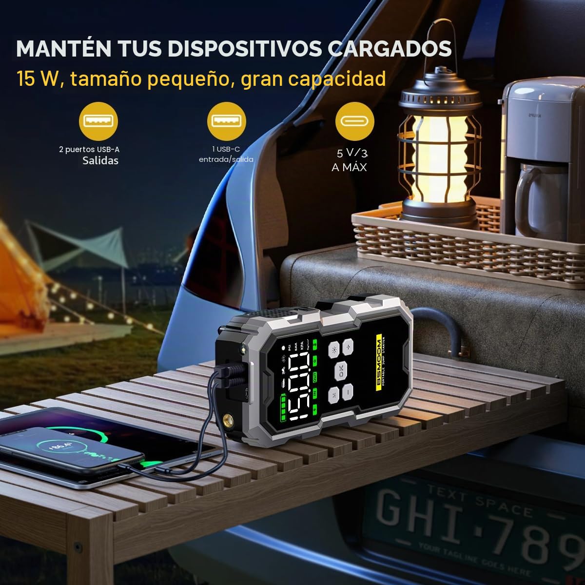 6000A Booster Batterie Voiture Avec Gonfleur 150PSI,12V Jump Starter Portable Booster Batterie (Jusqu’à All GAZ Ou 10.0L Diesel) Avec 400 Lumière LED 4 Modes, Grand Écran,Charging USB-C