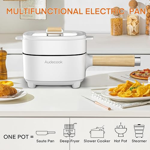 Vista 41 de Audecook Hot Pot - Sartén eléctrica antiadherente de 2 litros, esmalte cerámico de 8 pulgadas, cocina de viaje portátil para ramen/bistec/arroz G