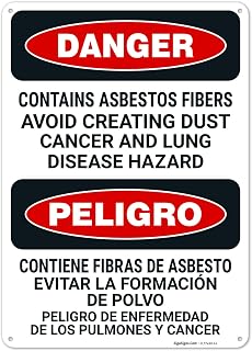 Danger Contains Asbestos Fibers Avoid Creating Dust Cancer and Lung Disease Bilingual OSHA Sign, 10x14 Inches, Rust Free .040 Aluminum, Fade Resistant, Made in USA