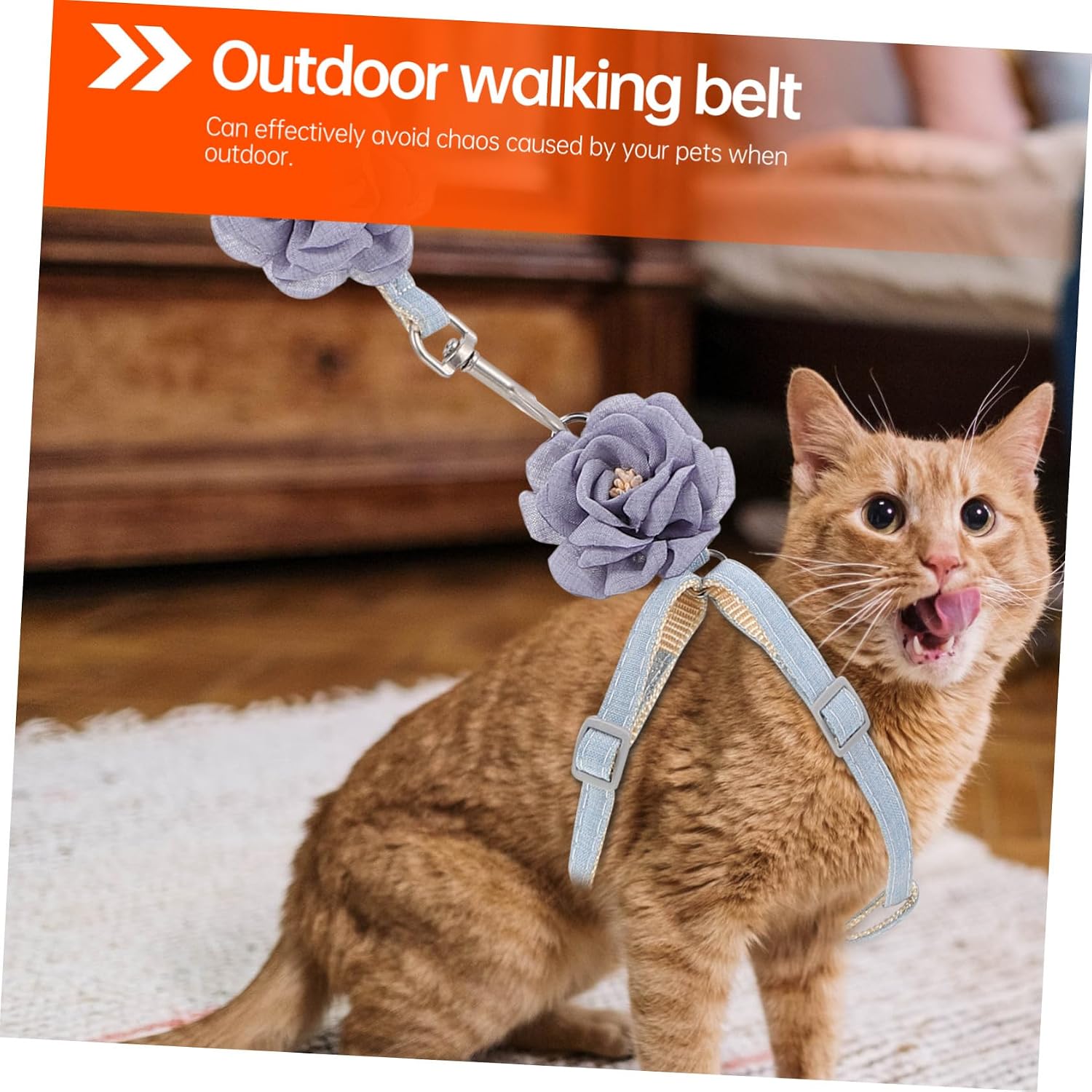 Adjustable Cat Leash with Breathable Cotton-Linen Chest Strap Blue Pet Harness for Outdoor Walking Comfortable One-Hand Control Rope for Cats and Kittens