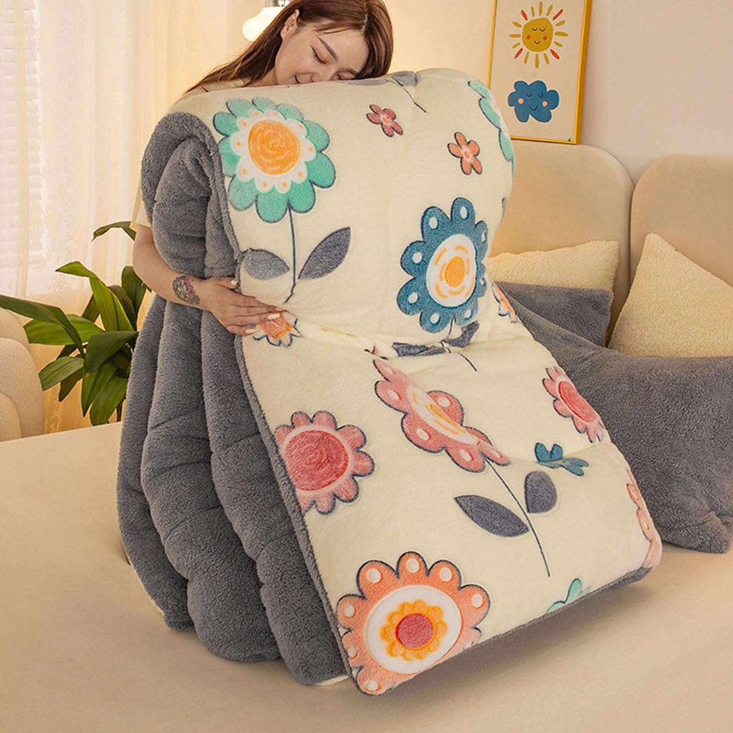 カシミヤ生地キルト子羊ベルベット羽毛布団、厚い子羊ベルベット生地冬用キルト、厚く暖かい秋春豪華な掛け布団コア、スーパーソフトで非常に 【グースデュベ】