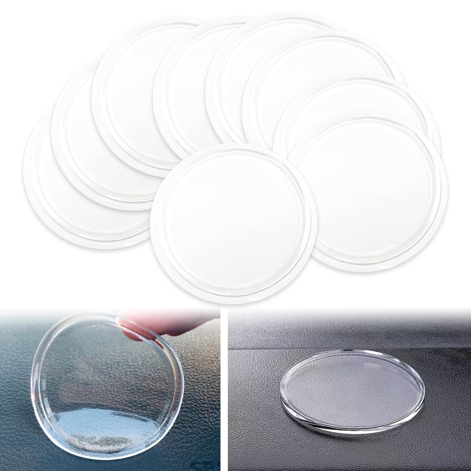 Fogfar 8 PCS 3.62 Inch Car Anti-Slip Mats, Universal Car Mobile Phone Non-Slip Gel Pads, Round Car Mats, for Cell Phone, Sunglasses, Keys, Coins (Transparent)