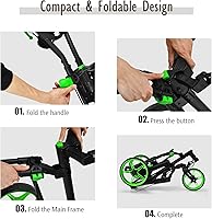 Vista 6 de Tangkula Carrito de golf con rueda delantera giratoria de 360°, carrito de golf plegable de aluminio de 3 ruedas, carrito de golf con correa