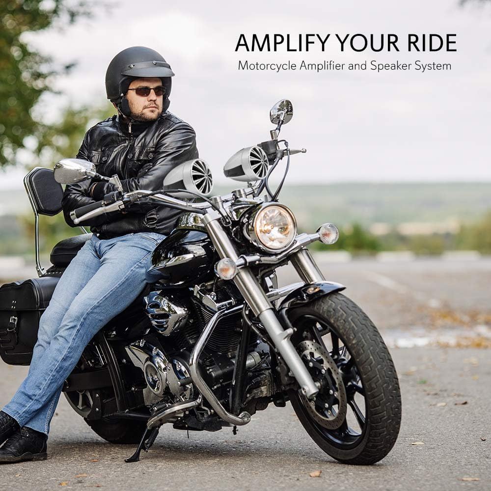 Motorcycle Speaker Amplifier - 700W Weatherproof System w/Two 3" Waterproof Speakers, AUX IN - Handlebar Mount ATV Mini Stereo Audio Receiver Kit Set - Lanzar OPTIMC91BT
