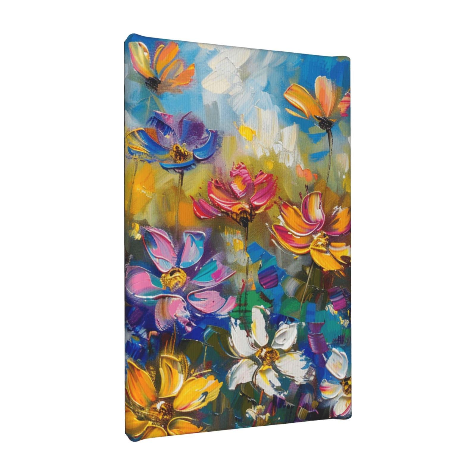 YKLJG Abstract Style Colorful Flowers Printed Wall Art Canvas Painting 20x30 CM Wooden Framed Picture Painting Artwork Prints for Bedroom Kitchen Home Office Decor