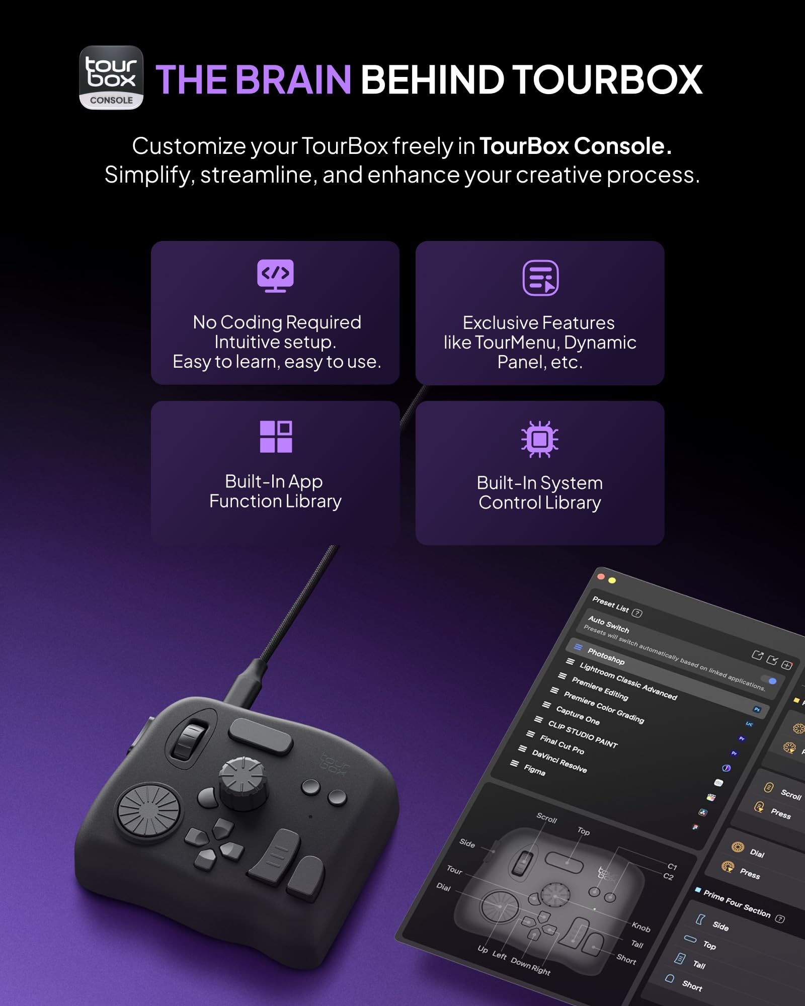TourBox Neo, Controlador de Edición de Vídeo y Fotografía, Teclado Personalizable de Atajos, Consola de Equipo Creativo para Photoshop Lightroom Premiere, Tableta Gráfica de Dibujo, Windows Mac PC