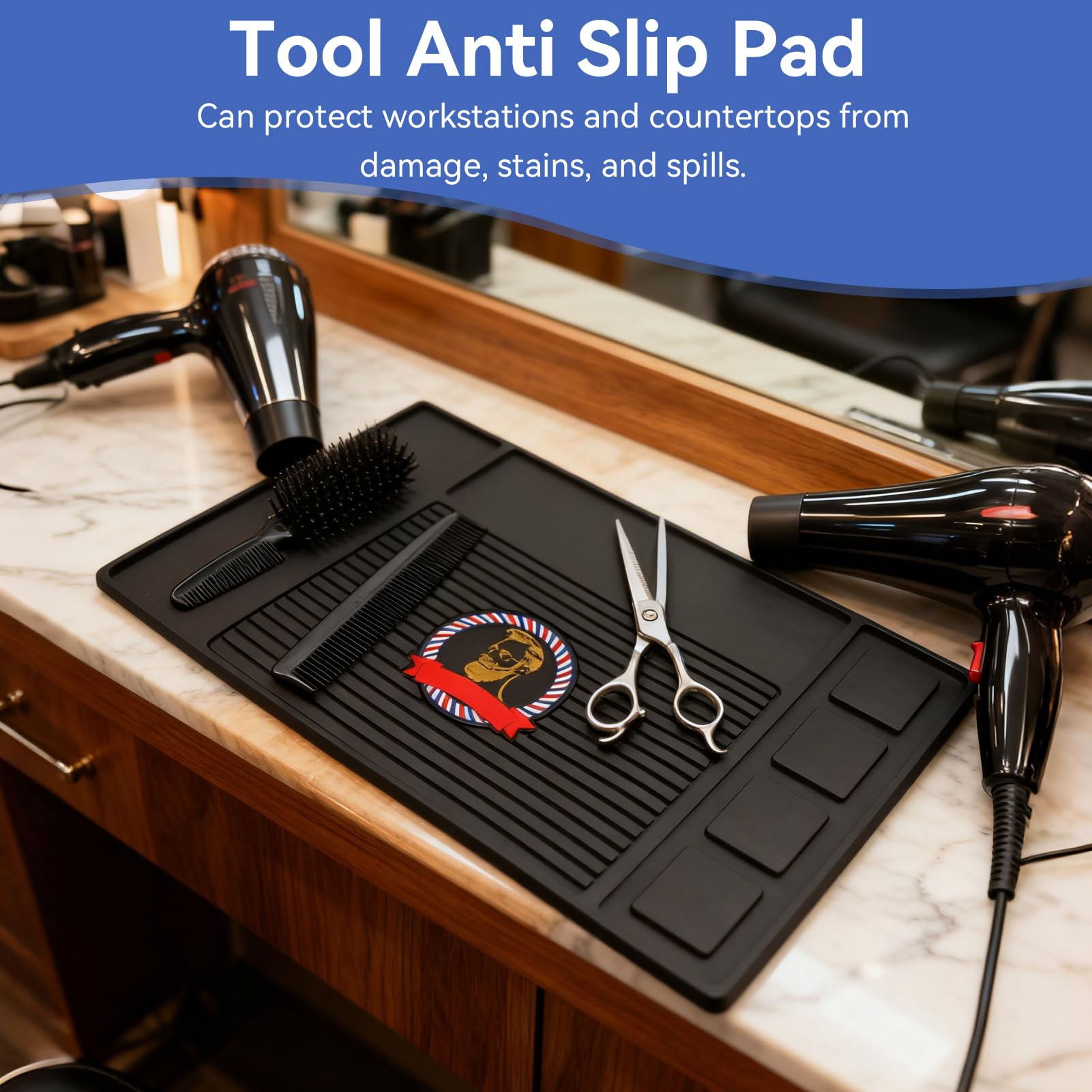 Agatige Tappetino per Attrezzi da Barbiere, Tappetino Antiscivolo in Silicone Termoresistente Barber Shop Accessori a Forte Assorbimento Tappetini per Barbieri Parrucchieri