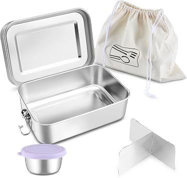 HaWare Lunch Box, 47oz 1400ml Large Stainless Steel Bento Box with Condiment Container and Carrying Bag, 3 Compartment Food Container for Kids and Adults, Leak-Proof Metal Snack Box, Dishwasher Safe