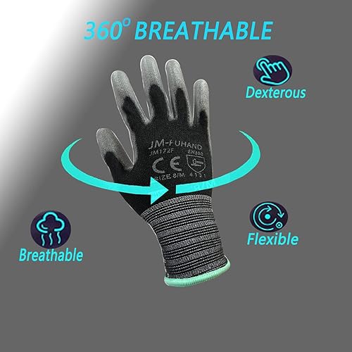 Miniatura 5 de Guantes de trabajo de seguridad con revestimiento de poliuretano ultrafino (poliuretano), 12 pares, para hombres y mujeres, para trabajos de