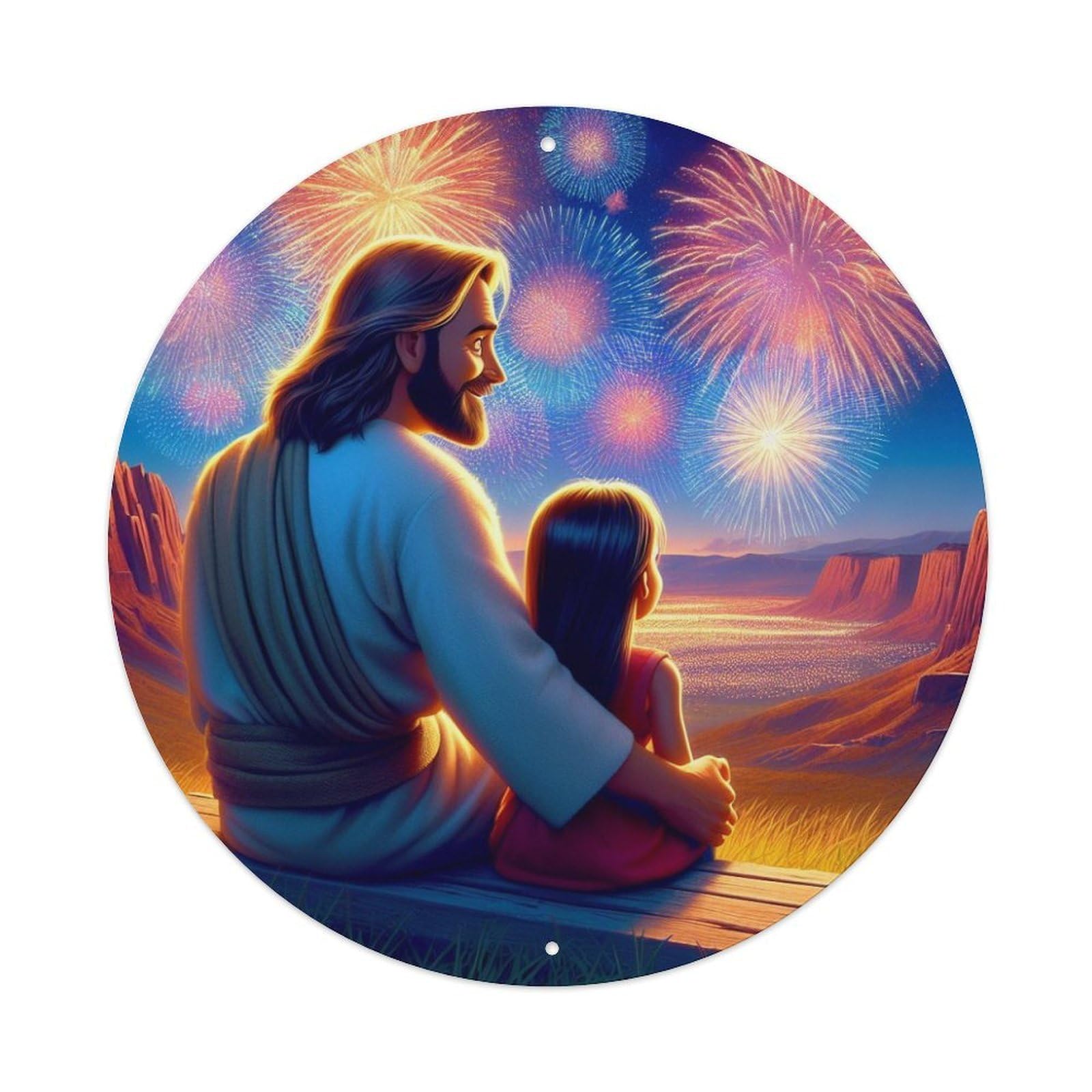 Jesus And The Little Girl Religious Metal Tin Sign