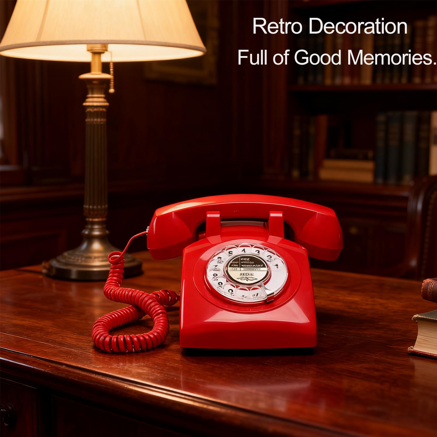Campana mecánica giratoria retro roja, teléfono antiguo de los años 60 (cable extraíble actualizado), teléfono giratorio antiguo (timbre alto/apagado), teléfono fijo vintage para el hogar, hotel, rojo