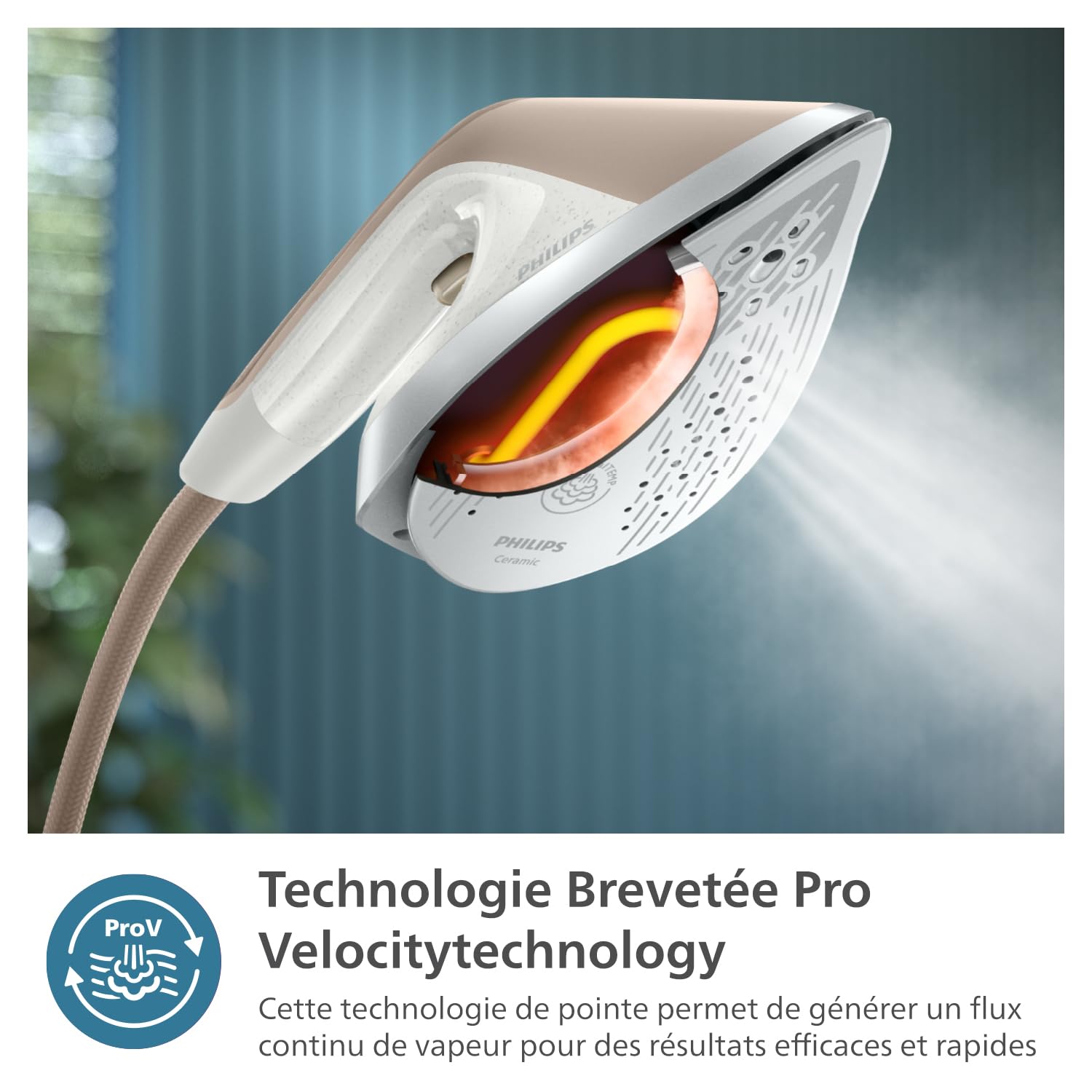 Philips Solution de repassage All-in-One Série 6000 - Défroisseur vapeur 6 bars, planche multi-angle, Optimal Temp, réservoir 1.1L amovible, Élimine jusqu'à 99,9%* des bactéries, Beige (AIS6010/10)