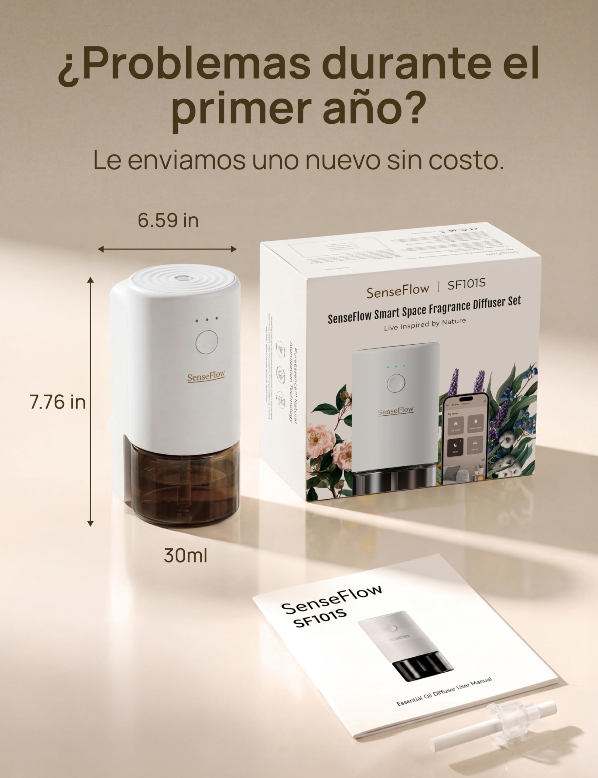 Difusor Wi-Fi SF101S Trio Set, 3 aceites Esenciales, ultrasónico sin Agua, Aroma Vegetal 100%, 360 días, hasta 100 m² – Frankincense/Jasmine Dew Harmony/Australian Sandalwood