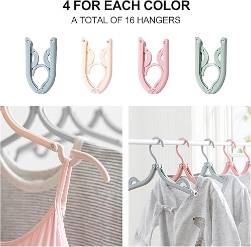 Miniatura 4 de Xiacibdu - 16 perchas de plástico plegables coloridas con 1 tendedero, estante portátil de secado de ropa de viaje para la escuela en casa