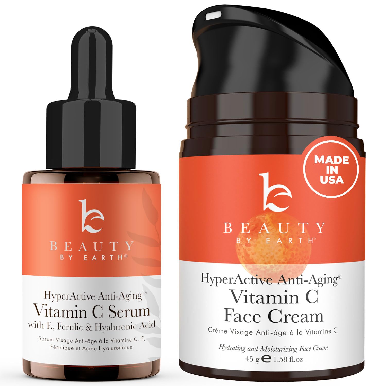 Beauty by Earth Vitamin C Face Cream and Serum - USA Made with Organic & Natural Ingredients