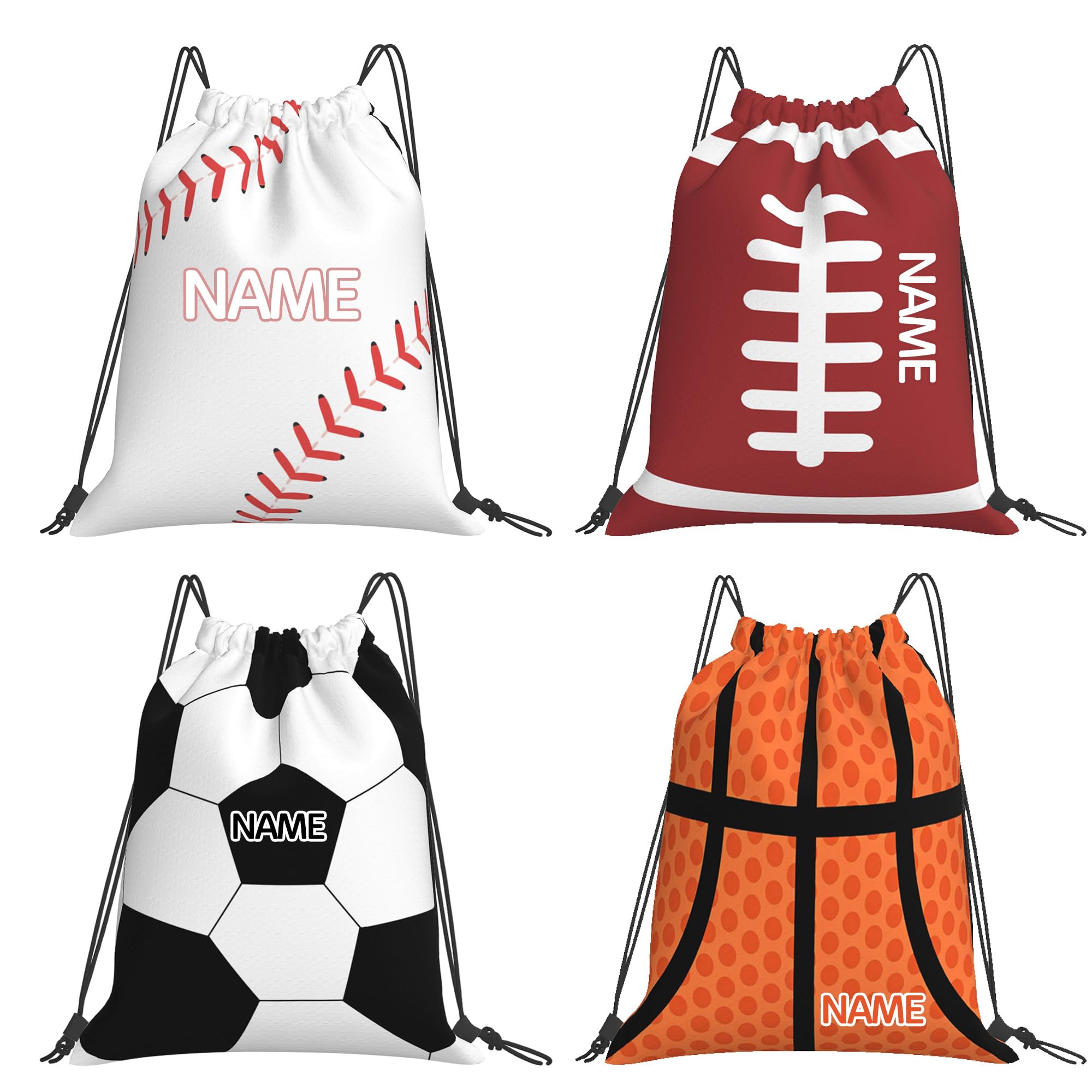 Hierceson Personalised Drawstring Bag with Your Name, Custom Football Basketball Tennis Rugby Style Drawstring Backpack for Men Women Small Gym Beach Shopping Sport Yoga Bag (04-Ball)