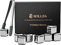 Kollea Whiskey Stones: 8 Stainless Steel Chilling Rocks with Tongs & Tray - Reusable Ice Cubes for Whiskey, Bourbon, Scotch - Ideal Gift for Men, Dads, Boyfriends