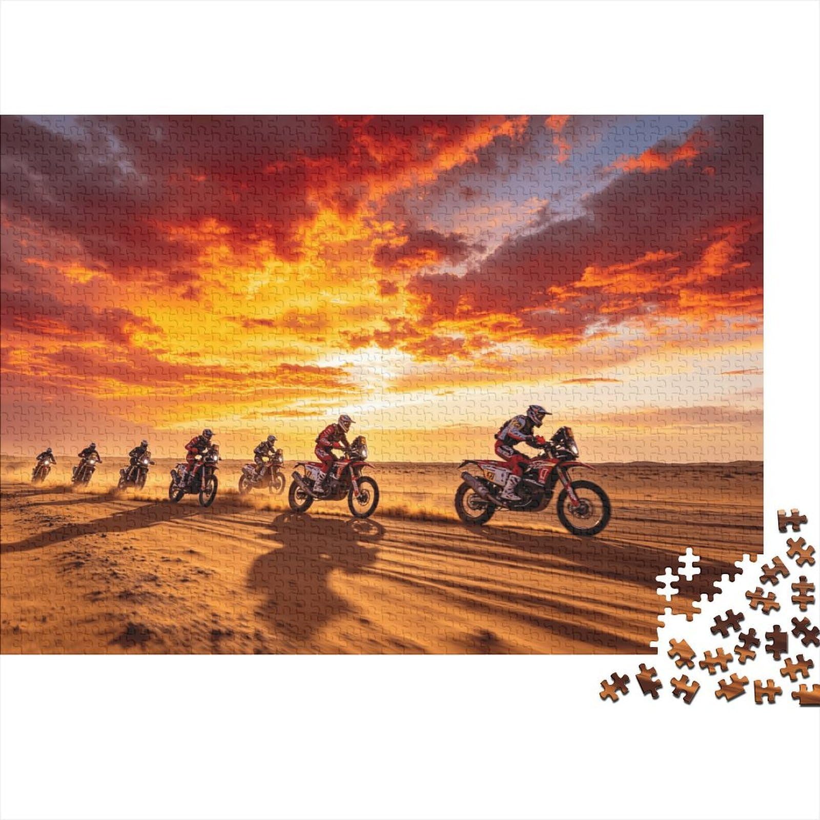 Rompecabezas de motocross de 1000 piezas para relajarse en casa recreando un atardecer 8