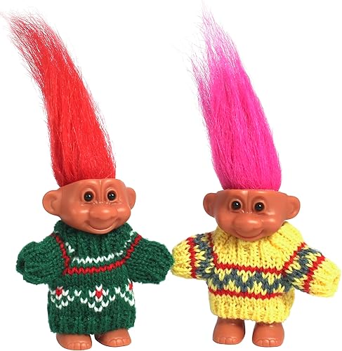 Miniatura 12 de 2 PIEZAS Muñecos Retro Lucky Troll con Suéteres Tejidos a Mano - Coloridos, Adorables, Ideales para Colecciones, Proyectos Escolares, Manualidades y