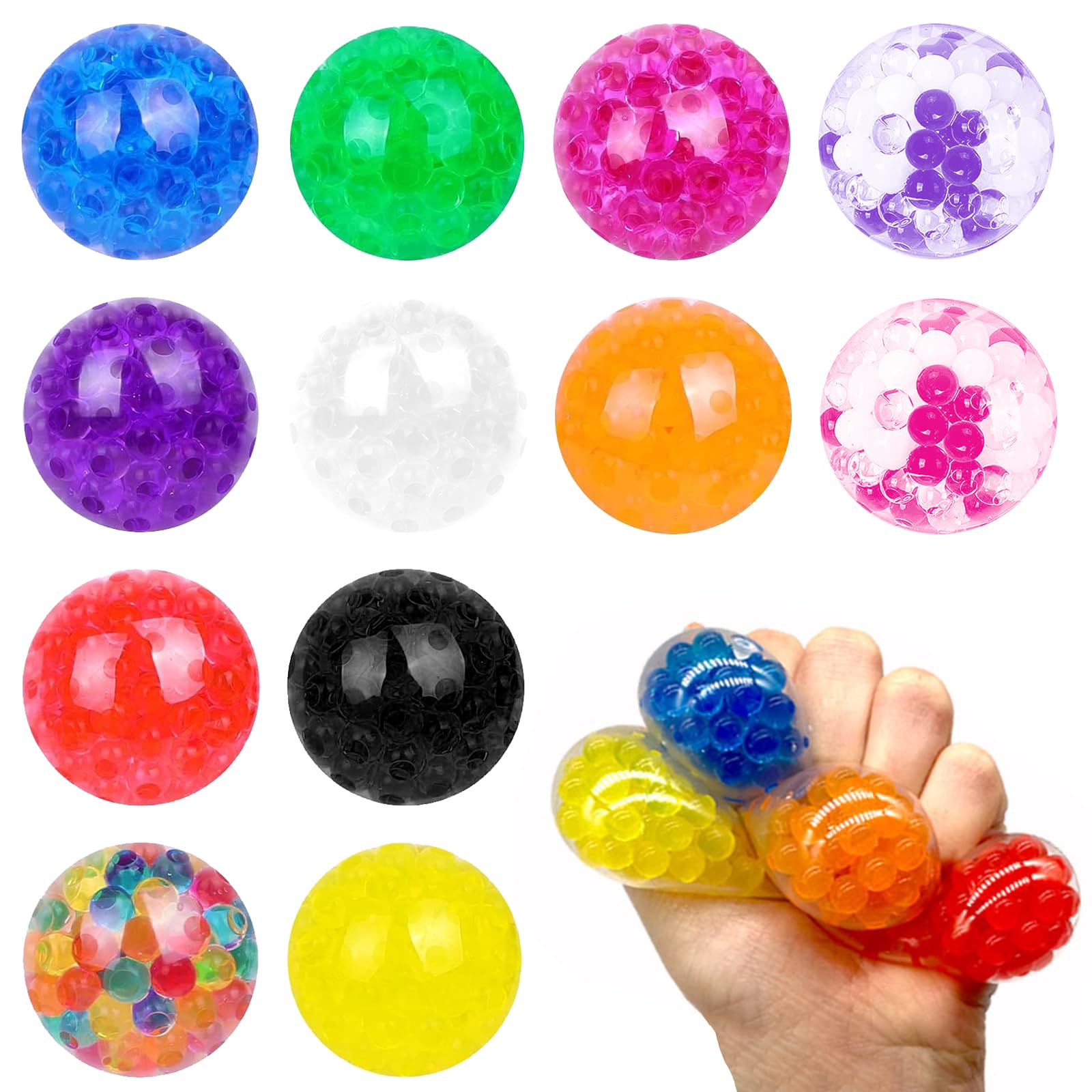 12Pcs Stress Balls,Fun Squeeze Ball for Adults,Squeeze Fidget Balls,Relieve Work Anxiety,Squishy Stress Balls Relaxation and Focus Aid,Squishy Balls for Kids Boys Girls Birthday Party Favors Gifts