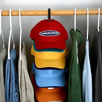 Over-The-Door Hat Organizer for Baseball Caps, 1 Strap. Holds up to 36 Caps | Perfect Curve Cap Rack System 36 with 12 Clips Adjustable Hat Storage for Closet Door Easy Install, No Tools, Black