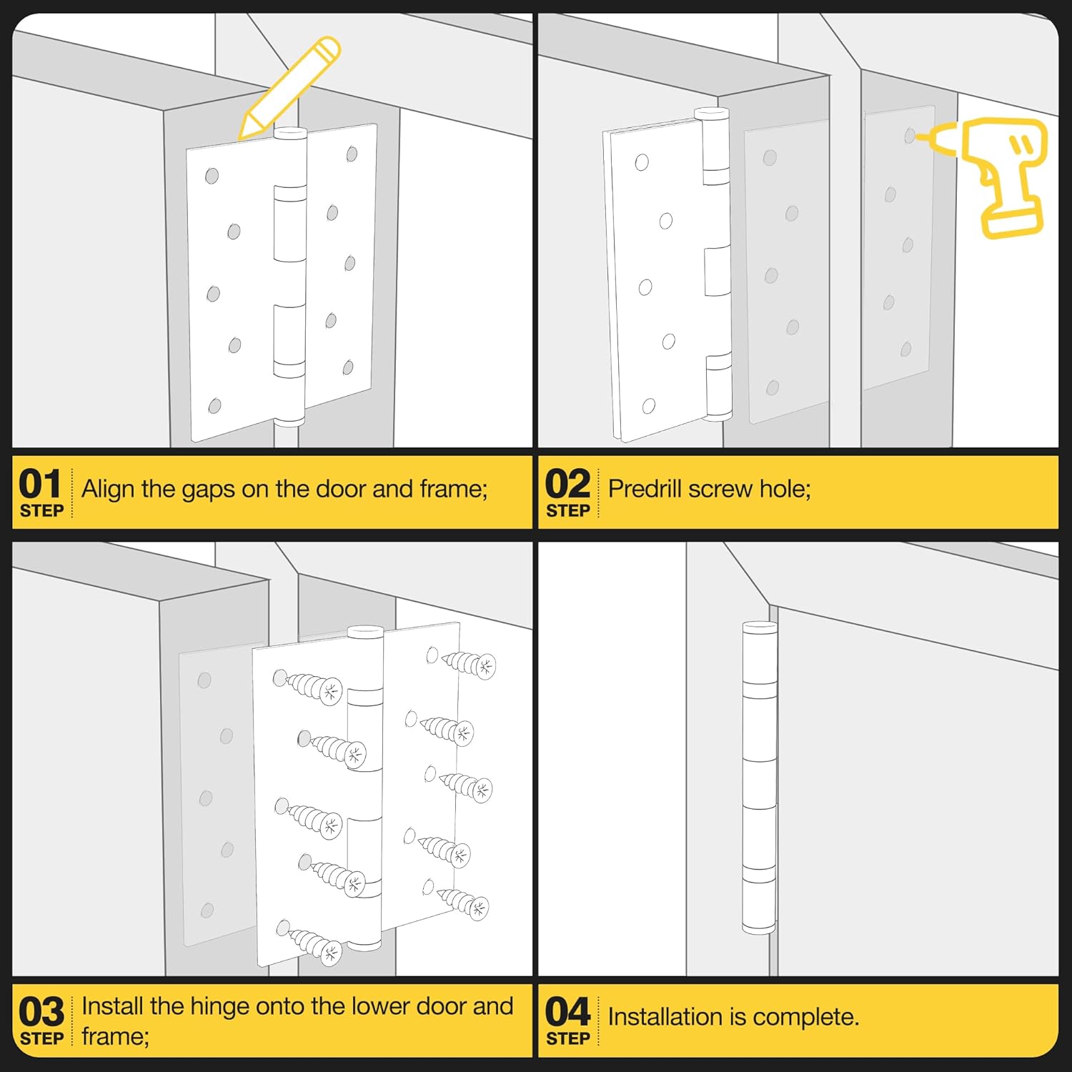 KOLET Ball Bearing Door Hinges, 5 x 4 Inches Door Hinges, Square Corner with Extra Thick 3mm, Heavy Duty Stainless Steel, Suitable for Hotel and Building, Smooth and No Squeak, Matte Black, 3 Pack