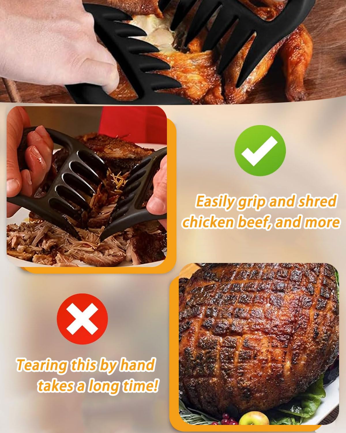 2Pcs Pulled Pork Artigli per Carne, Attrezzi Barbecue Claws,Barbecue Artigli Sfilaccia Pollo, Forchettone da Cucina BBQ, Regali Barbecue Originali,per Carne di Maiale Tirato, Manzo, Tacchino