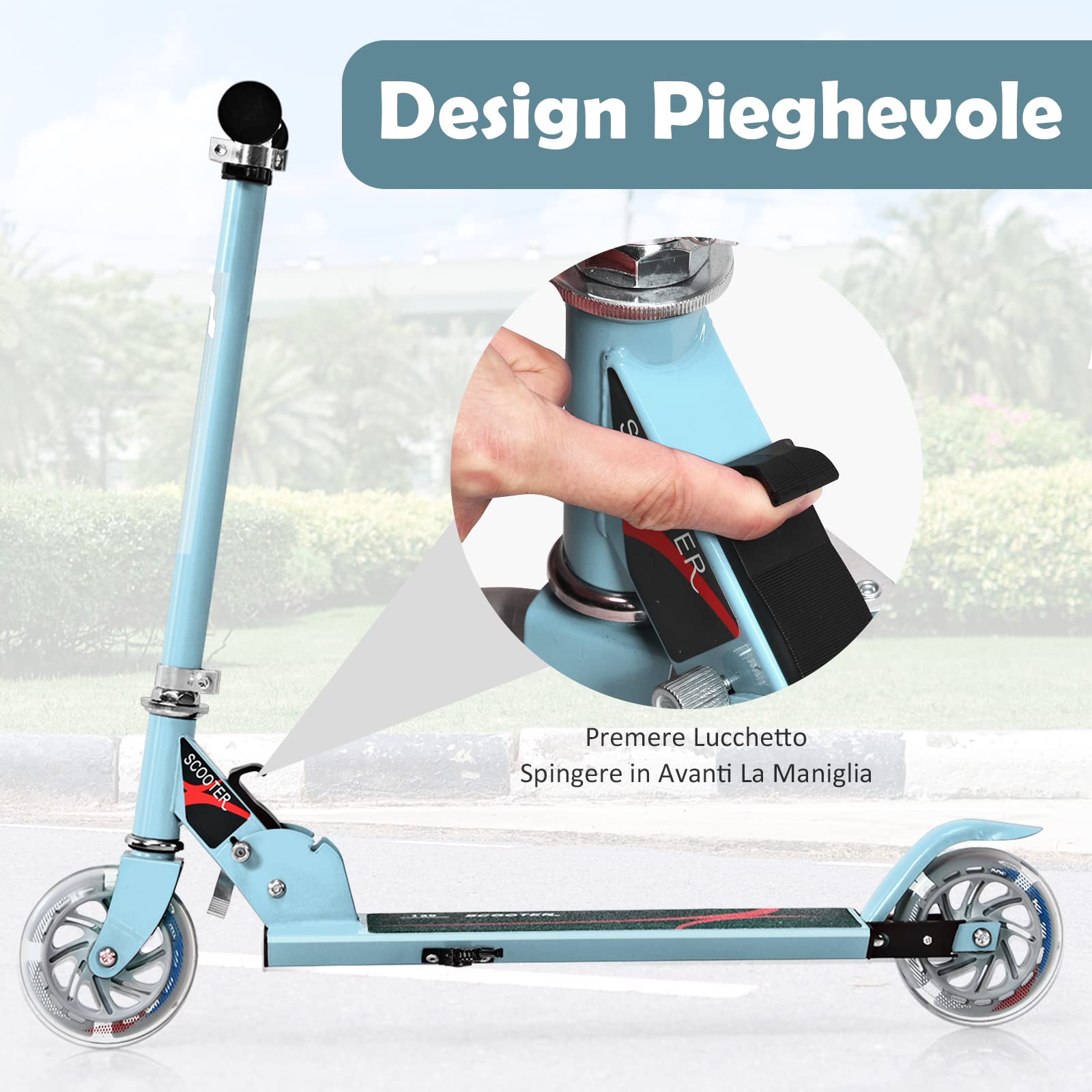 GYMAX Monopattino Bambino 4-13 Anni, Monopattino Pieghevole con 2 PU Ruote Luminose, Monopattino Bambina Regolabile a 3 Altezze 63-85 cm, Carico di 70 kg, Ideale Regalo