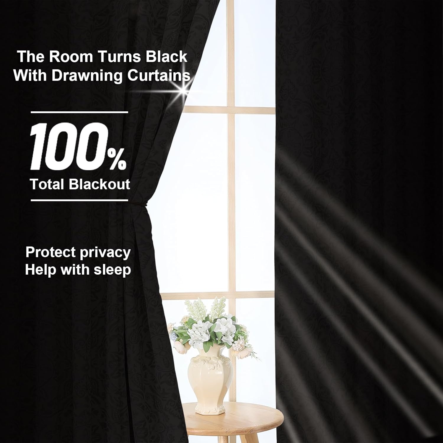 OWENIE Total Blackout Curtains for Bedroom 96 Inch Length 2 Panels, Medallion Printing Thermal Insulated Double Layer Curtains for Living Room, Elegant Back Tab Drapes with Liner, Each 52Wx96L, Grey