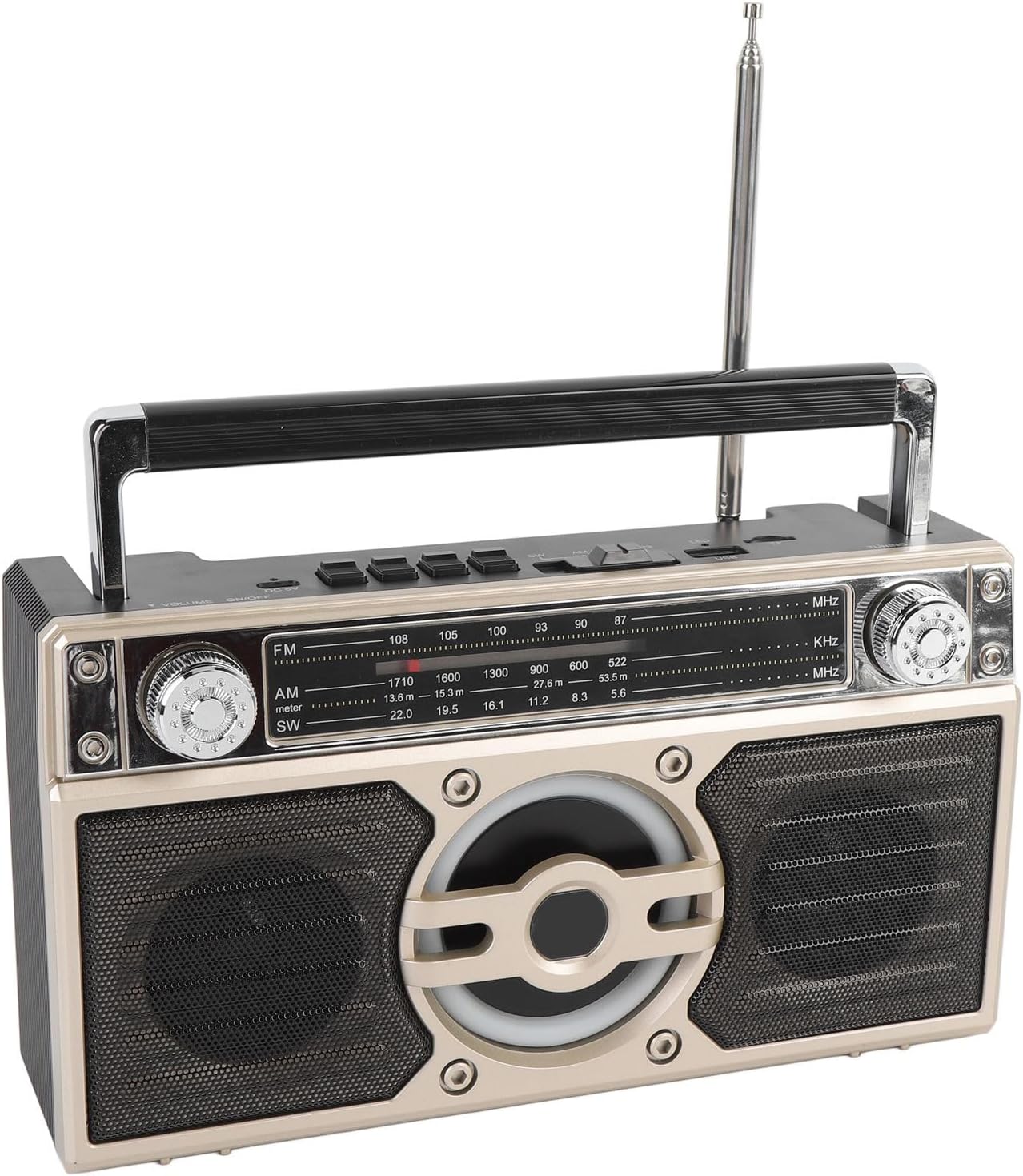 PUSOKEI Portable Radio, FM AM SW Radio with USB/SD Card Slot, 5W Dual Speakers, 18H Battery Life, USB C Charging, Lightweight & Compact for Home Outdoor (Gold)