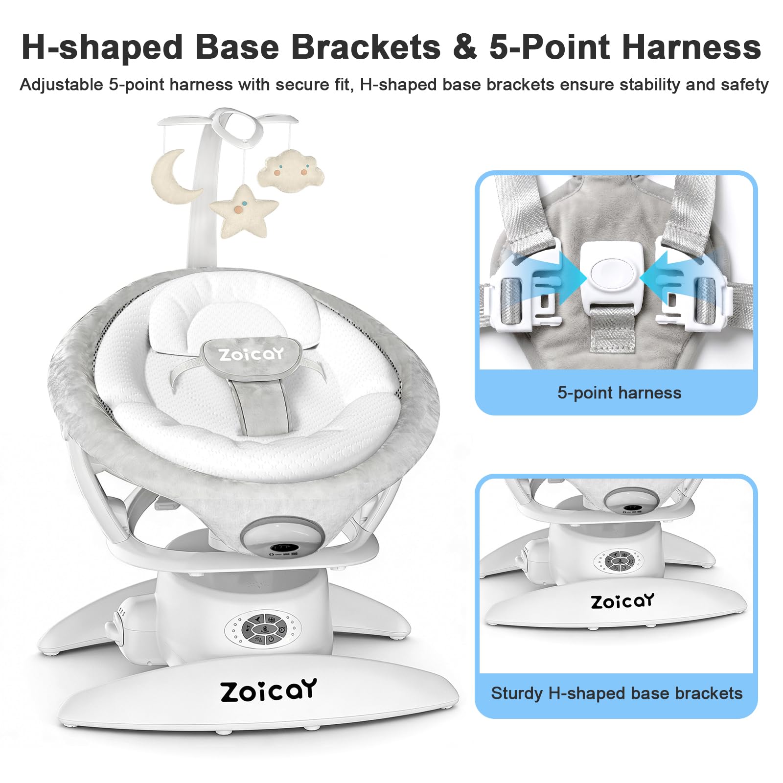 Babywippe Elektrisch 3-in-1 mit 9 Modi Schaukel Automatisch für Neugeborene | Baby wippe 360° Drehbar Timing Musik Funktion Fernbedienung & Bluetooth Control für 0–9 Monate, bis 11 Kg (Weiß)