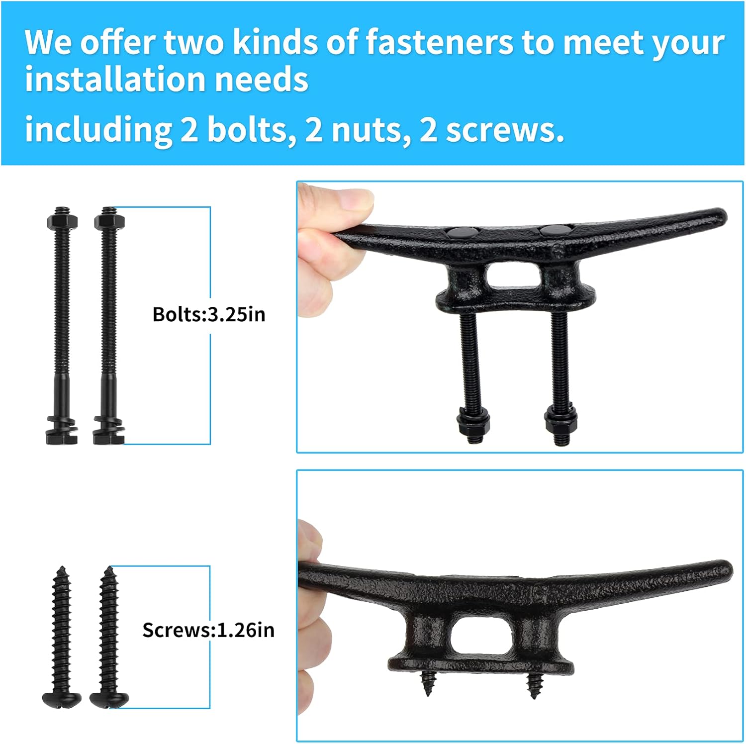 Dock Cleats 4/6/8/10 inch (4 Sizes), Boat Cleats with Hardware, Boat Dock Cleats Rope Cleats, Ideal for Boat Deck Yacht Kayak Dock or Home Decoration（2, 5, 4, 6,10 Pack
