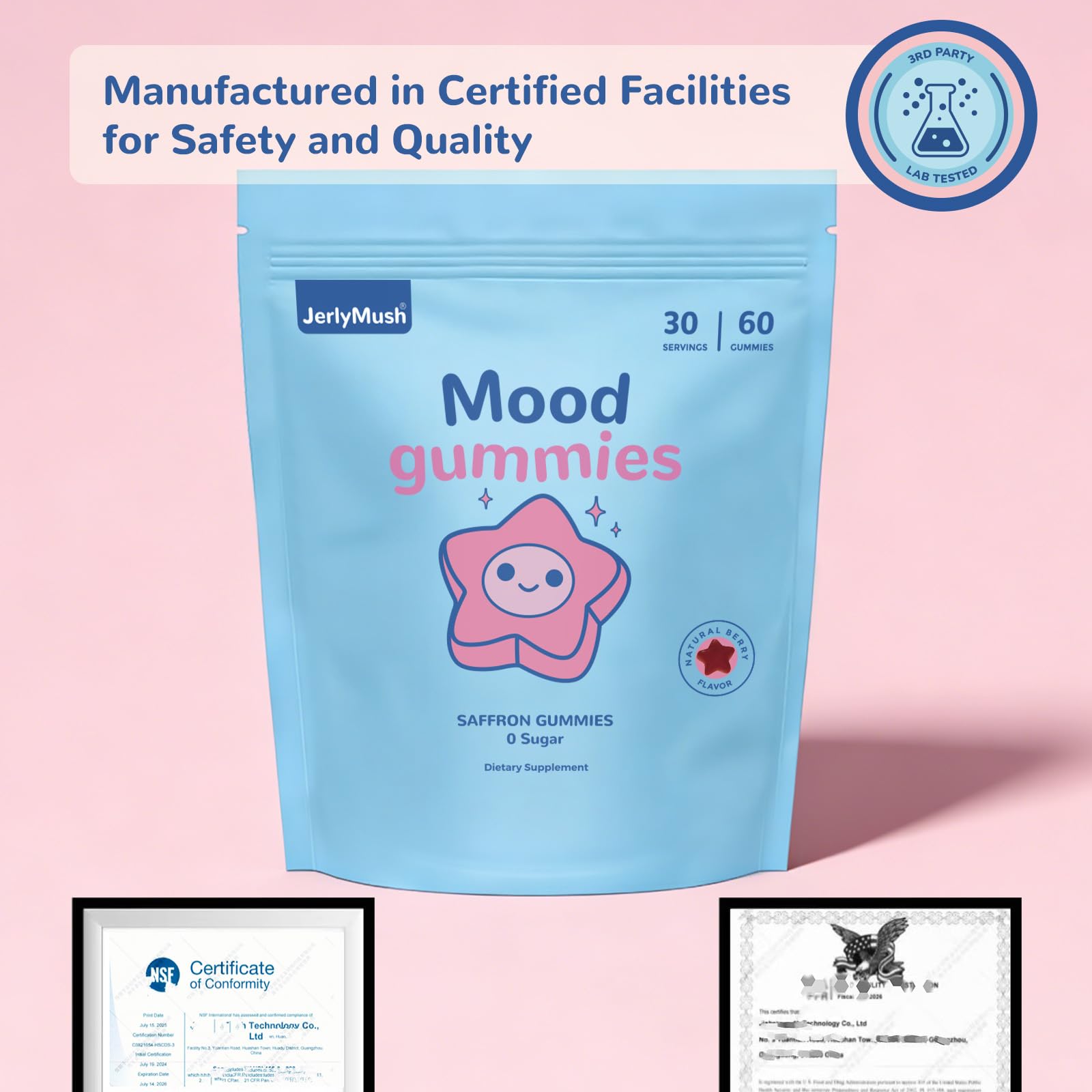 Saffron Gummies for Kids - Saffron with GABA, Passion Flower & St Johns Wort, Sugar Free, Support Mood & Focus Calm Gummies, Natural Berry Flavor (60 Gummies) — Amazon image 4