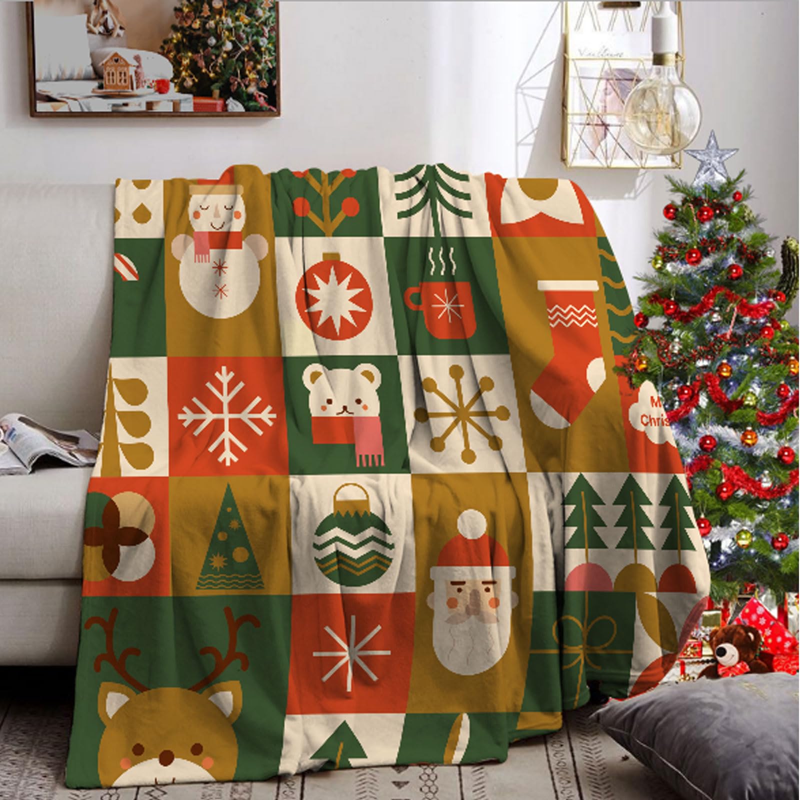 UGZDEA Christmas Blanket 150x200cm, Christmas Sofa Blanket, Soft Warm Winter Fleece Christmas Blanket for Adults and Kids (F