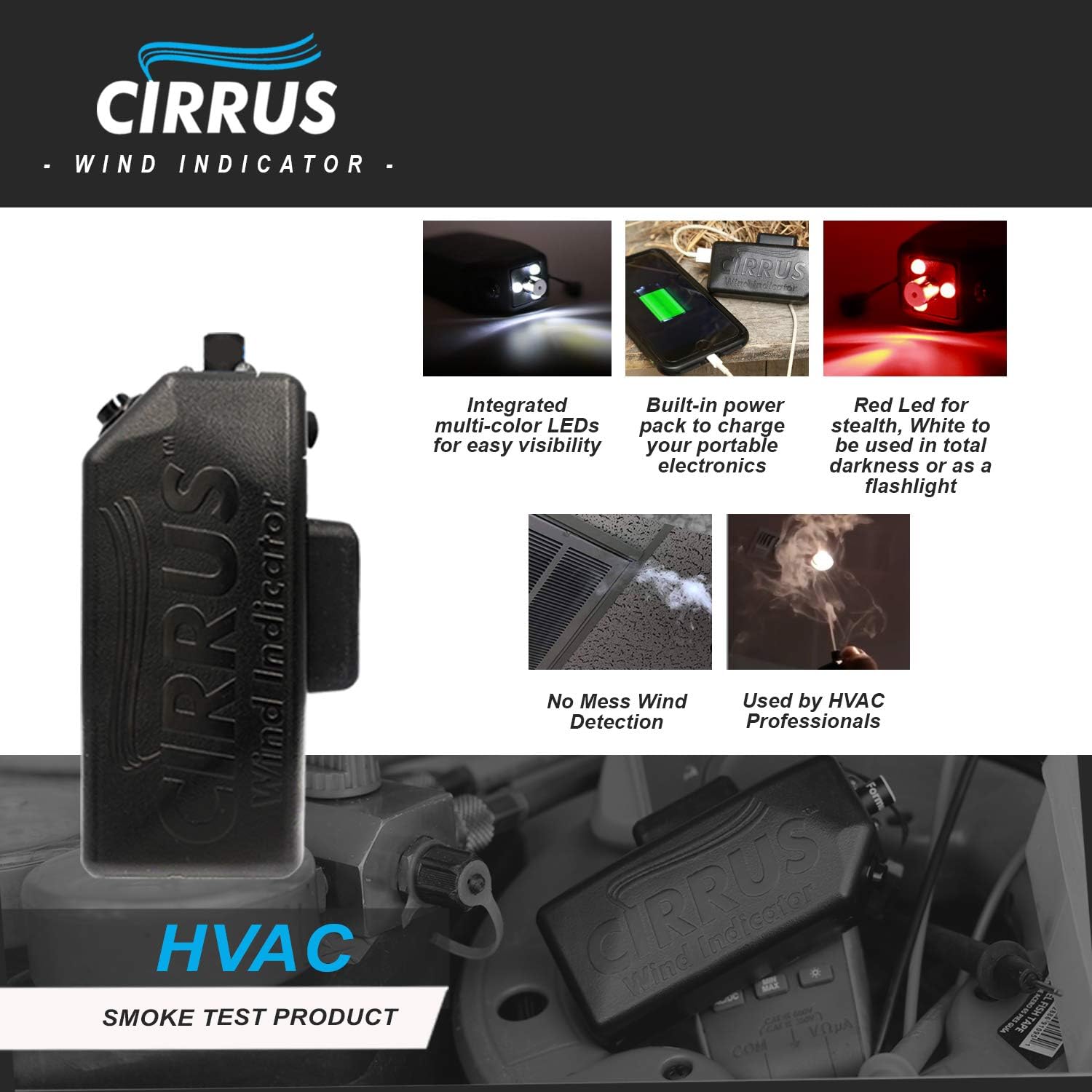 Free Shipping 🛒 Cirrus Wind Indicator - HVAC Tool Kit with Led Rechargeable Flashlight and Power Bank - Safe and Portable - Trusted Smoke Detector of HVAC Technician Top Rated Cirrus Wind Indicator - HVAC Tool Kit with Led Rechargeable Flashlight and Power Bank - Safe and Portable - Trusted Smoke Detector of HVAC Technician