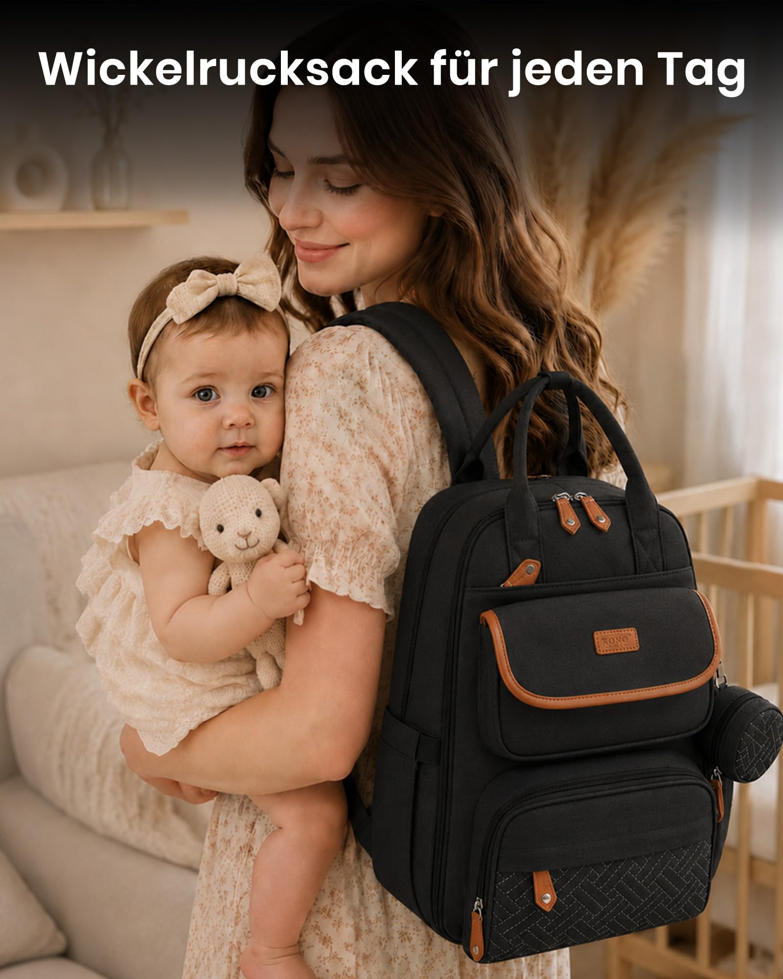 KONO Wickeltasche Rucksack Groß Wickelrucksack Diaper Bag für Mama Papa