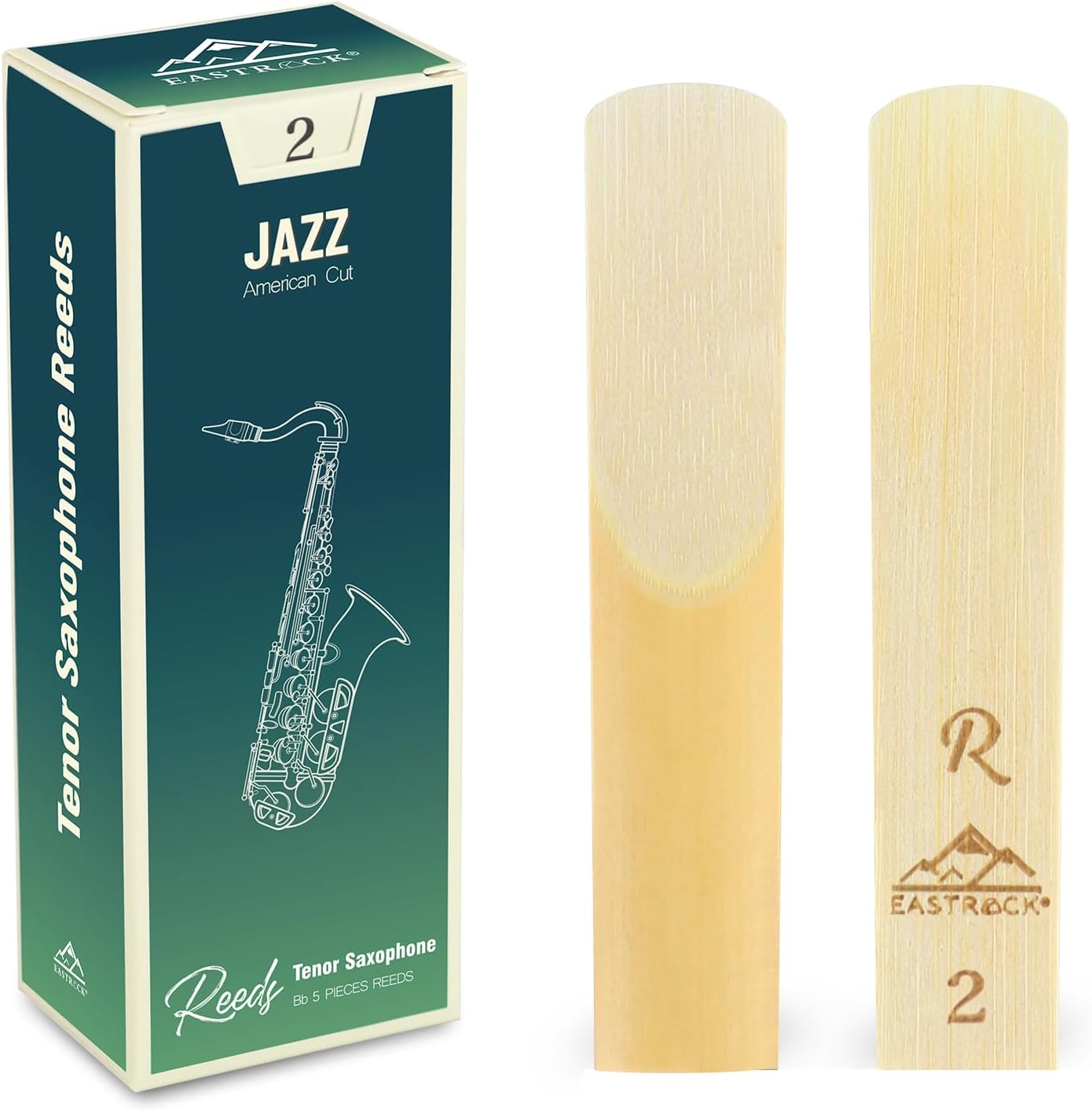 EASTROCK Jazz Tenor Saxophone Reeds 2.0/2.5/3.0–Professional Unfiled Cut Tenor Sax Reeds for Beginners and Advanced Players–Strength 2.0-5 Pack