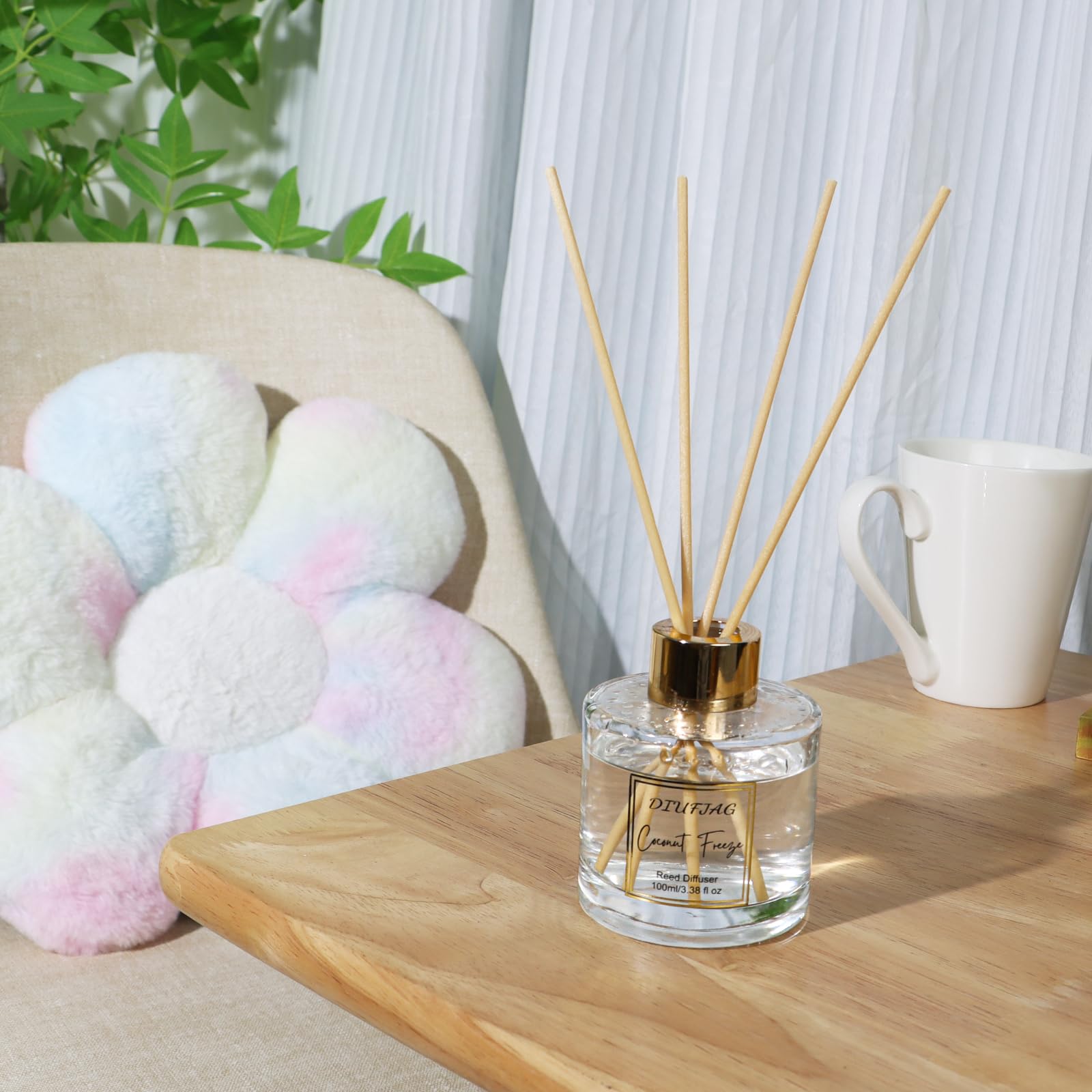 Dyfuzor zapachowy 100 ml z 6 pałeczkami z włókien, zestaw dyfuzorów trzcinowych kokosowych, aromaterapia, dyfuzory zapachowe, odświeżacze powietrza do domu, sypialni, łazienki