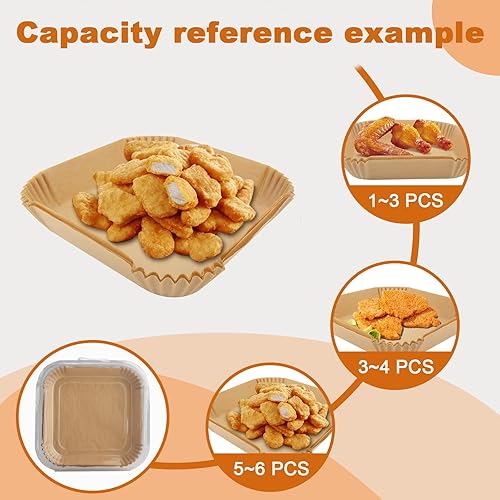 Miniatura 6 de Forros de papel para freidora de aire, 125 forros desechables para freidora de aire de 5 a 8 cuartos de galón, papel pergamino cuadrado