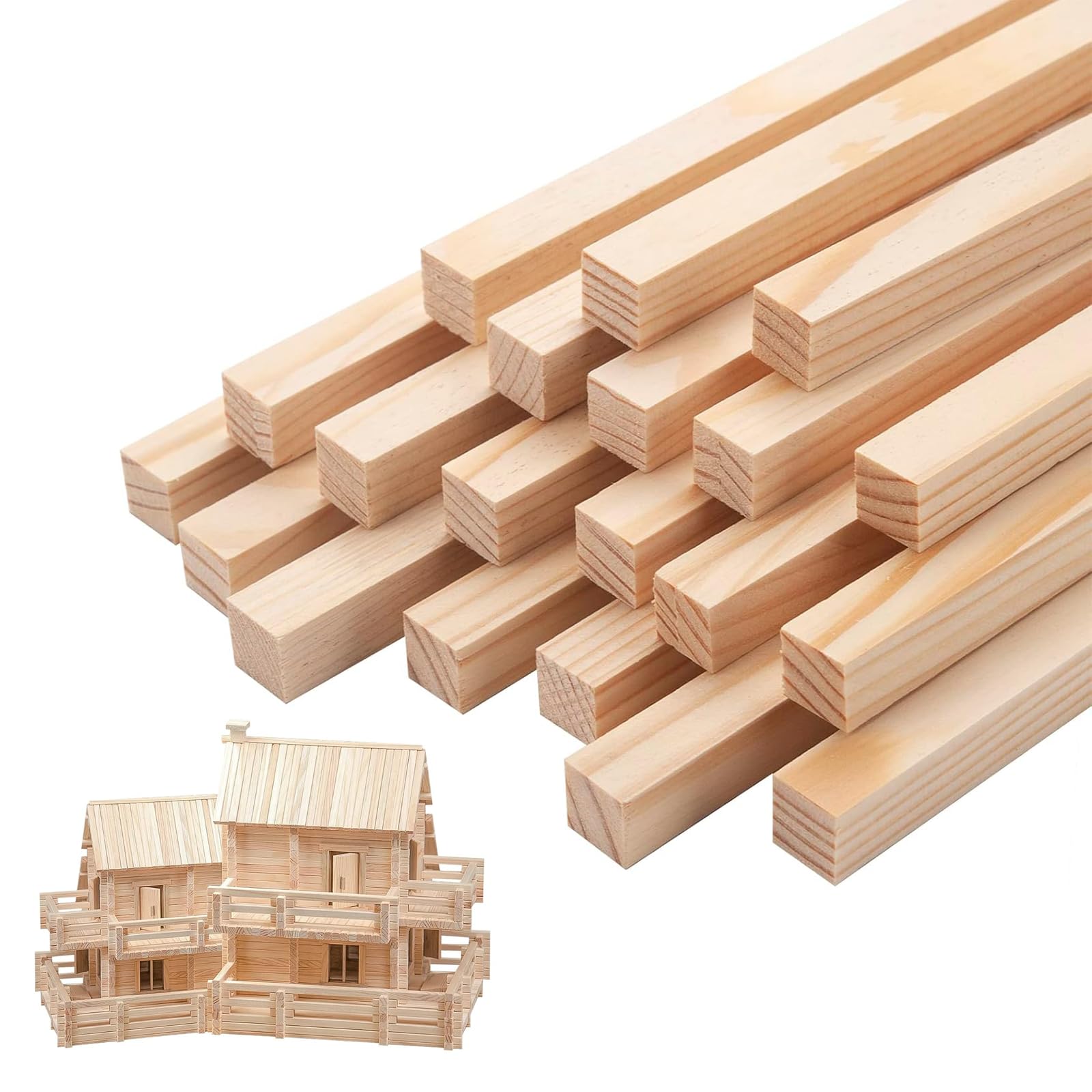 50 Pieces Wooden Sticks, Balsa Wood Stick, Natural Wooden Square Dowel Sticks for Crafting DIY Models Woodworking Projects