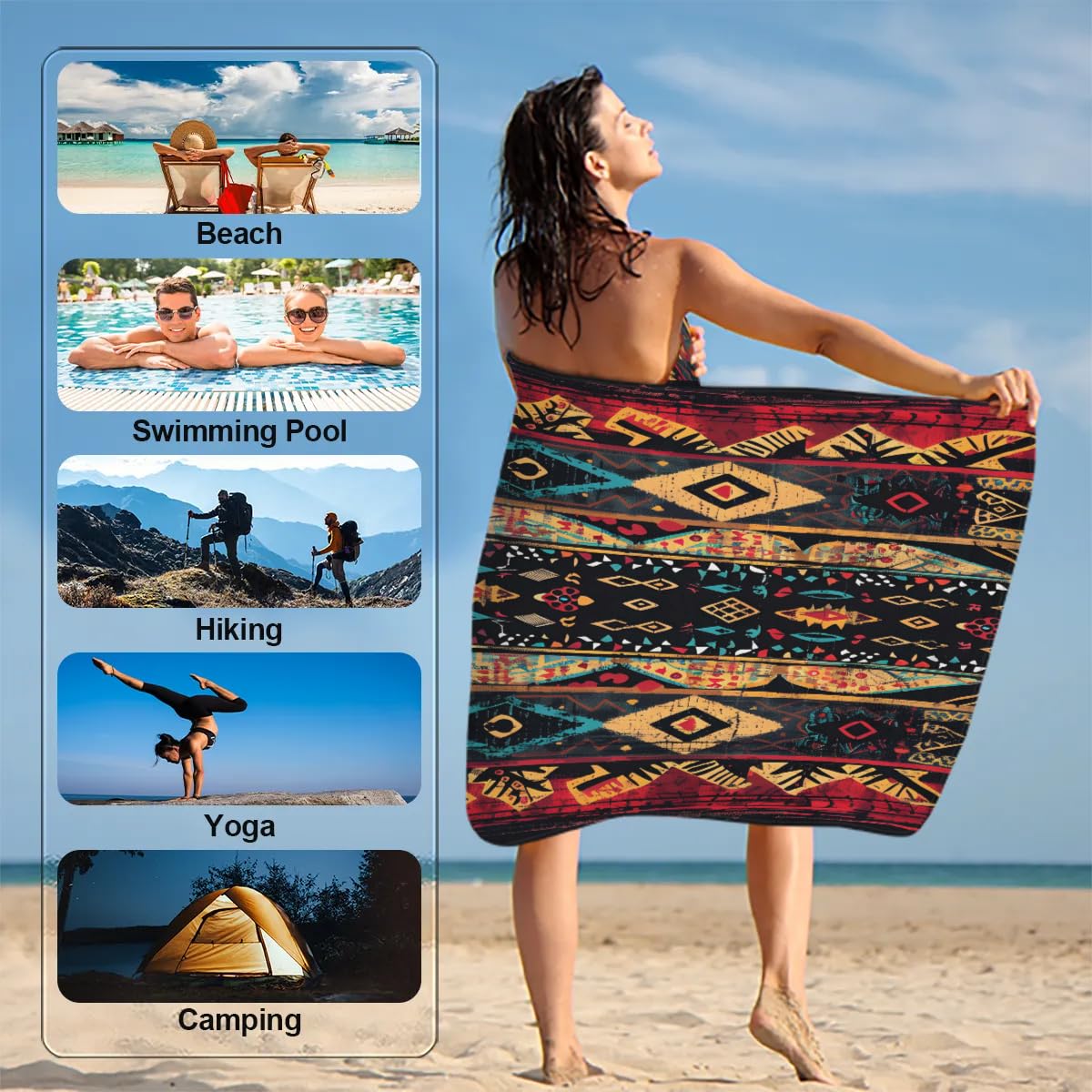 Amazon.com: Tablerazzi Aztec Boho Beach Towel for Women Men, 31