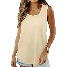 Saloogoe Womens Tank Tops Summer Loose Sleeveless Tops Ribbed Trim Scoop Neck Curved Hem Fashion Clothing