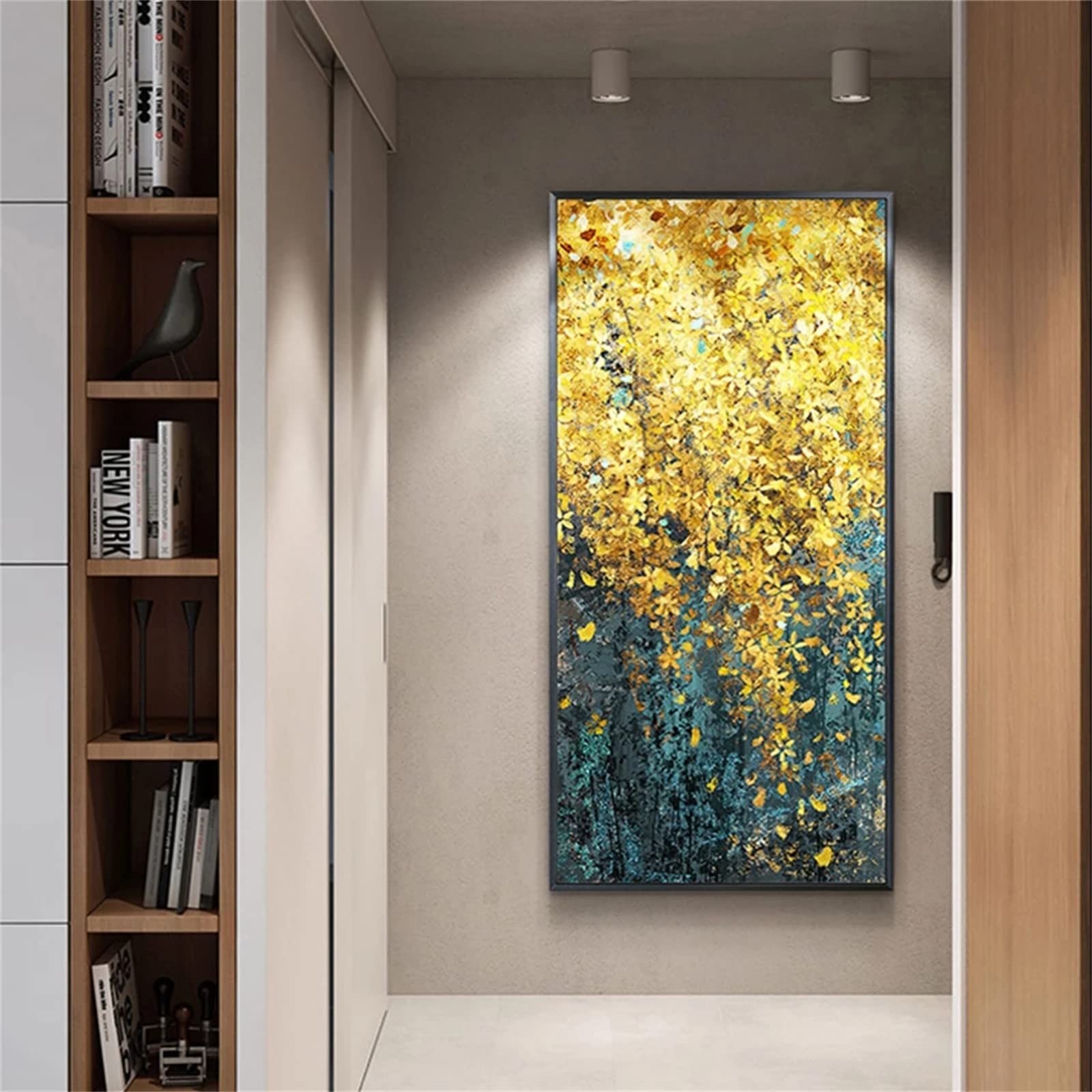 DIY zestawy do malowania diamentami 5D, pełne wiertło diamentowy obraz dla dorosłych i dzieci, kryształ górski haftowanie obrazy do dekoracji ścian domu - 70 x 140 cm / 27 x 55 cali (abstrakcyjne złote liście)