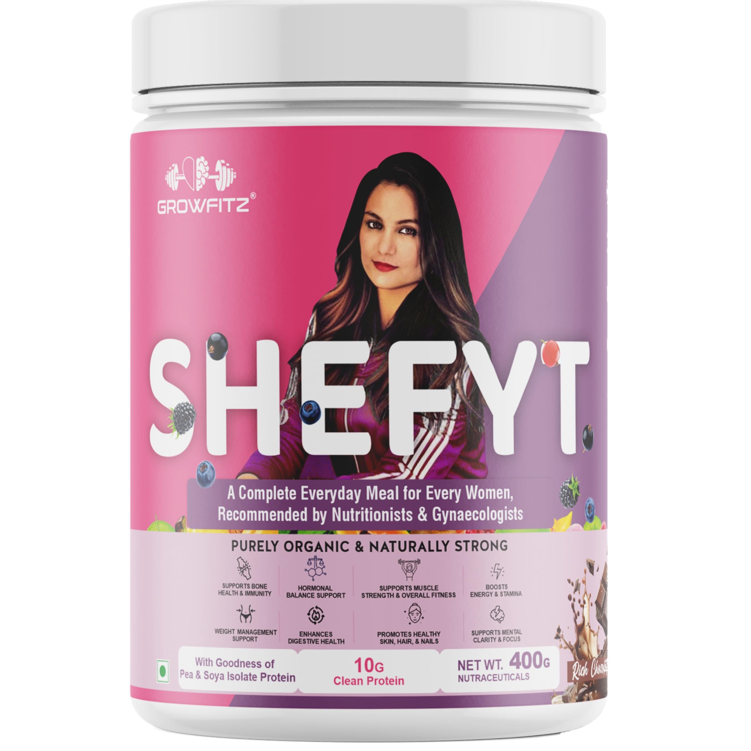 Growfitz 100% Natural Plant Protein Rich Meal Replacement Shake 400g | 12g Protein per Serving, 50+Powerful Herbs, Supports Weight Management, Energy, Immunity & Wellness Low Fat for Women, Chocolate-image-25
