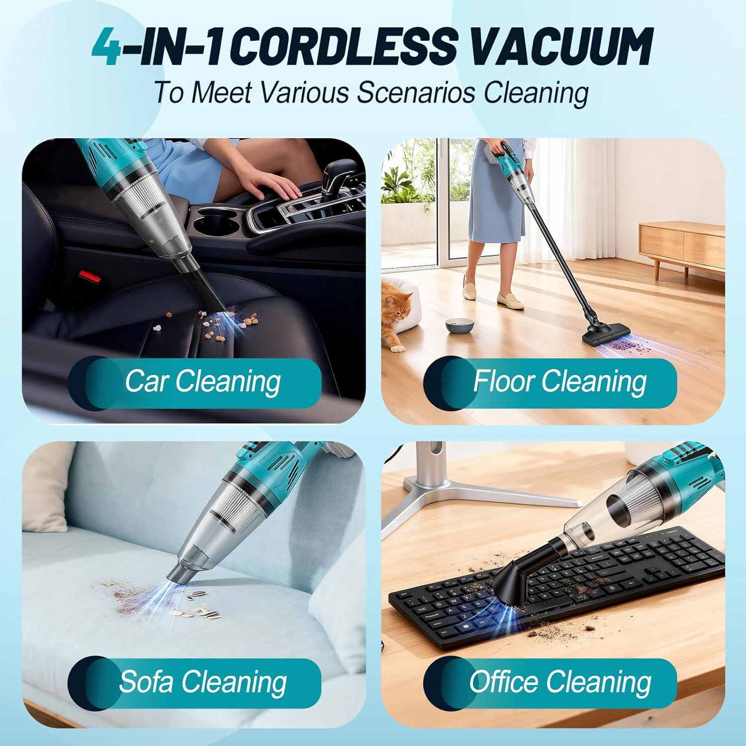 Cordless Vacuum Cleaner Compatible with Makita 18V Battery, Handheld Battery Powered Vacuum Portable Vacuum for Home, Car, Pet Hair, with 4-in-1 Nozzles & 3 HEPA Filter, No Batteries - Image 2