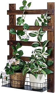 MyGift 29 Inch Wall Mounted Planter Trellis, Rustic Burnt Solid Wood Lad...